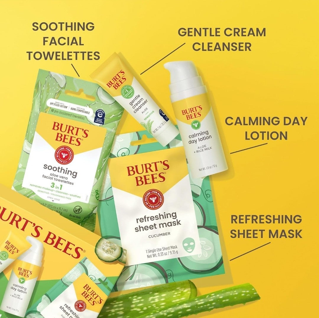 Burt's Bees Gentle Skin Care To-Go Set with Cleansing Towelettes Lotion & Mask