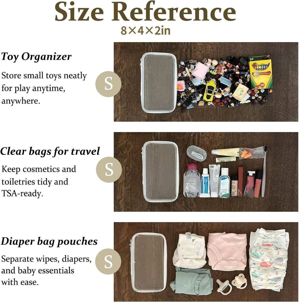 Set of 4 Clear Hard Shell Travel & Storage Pouches - Organizer Bags