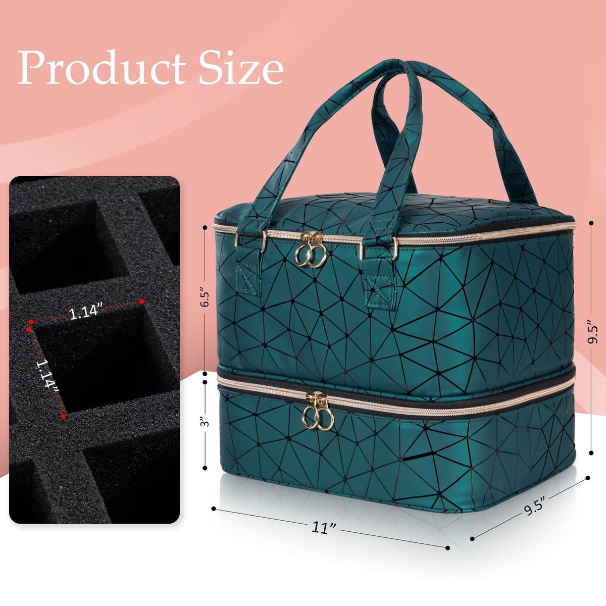 Dark Green Nail Polish Organizer Bag Holds 42 Bottles Travel Storage Case