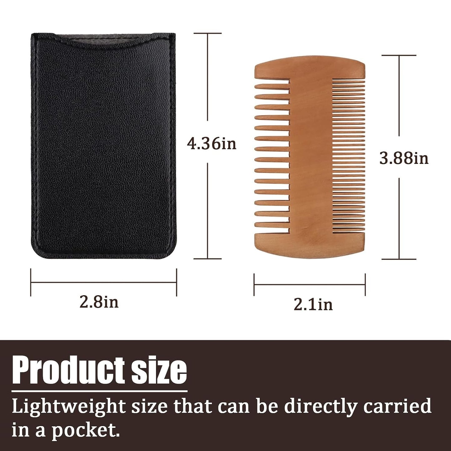 Pearwood Beard Comb with Leather Case, Double-Sided Wooden Grooming Tool for Men