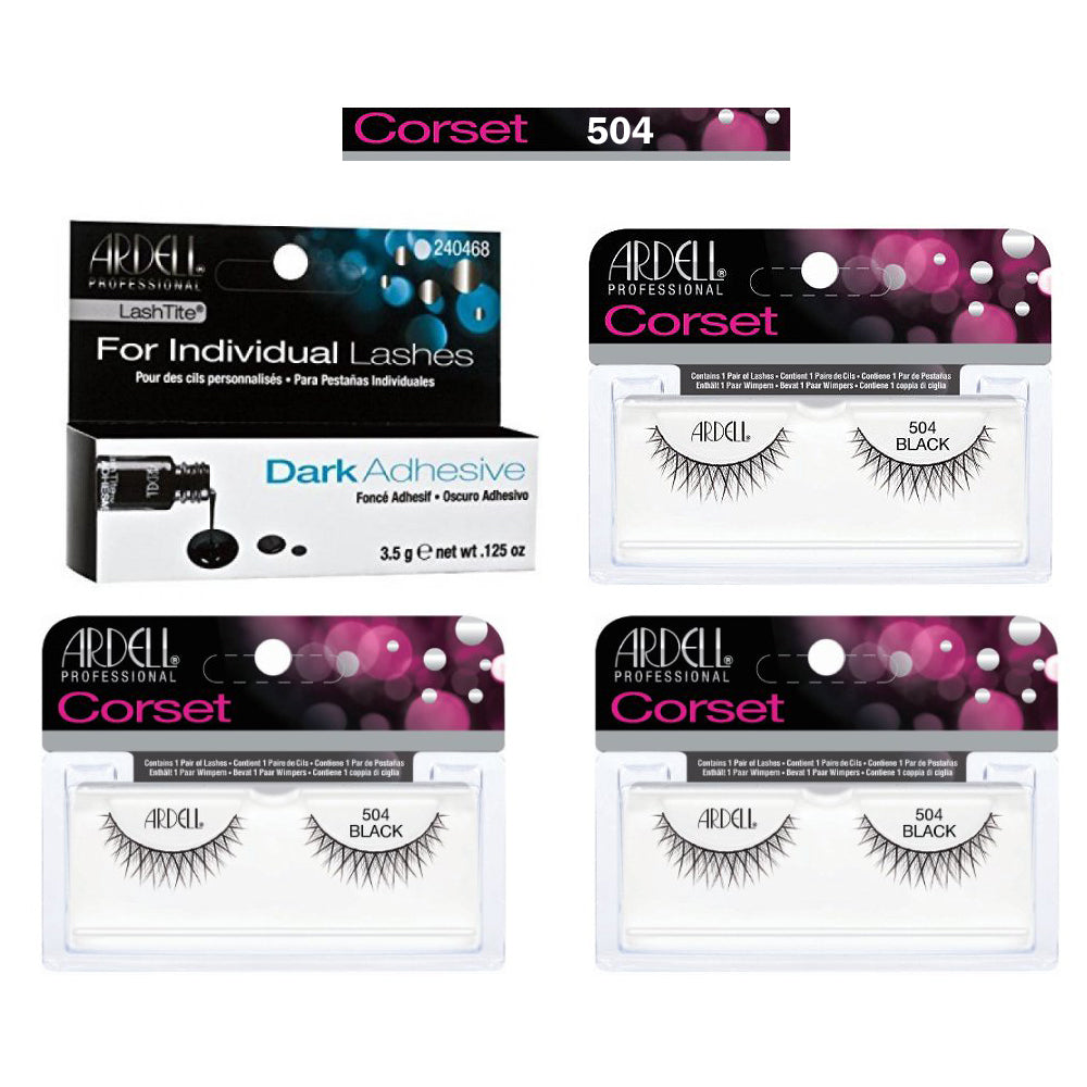False Eyelash Pack of 3 with Free Dark Adhesive - Natural Look & Reusable