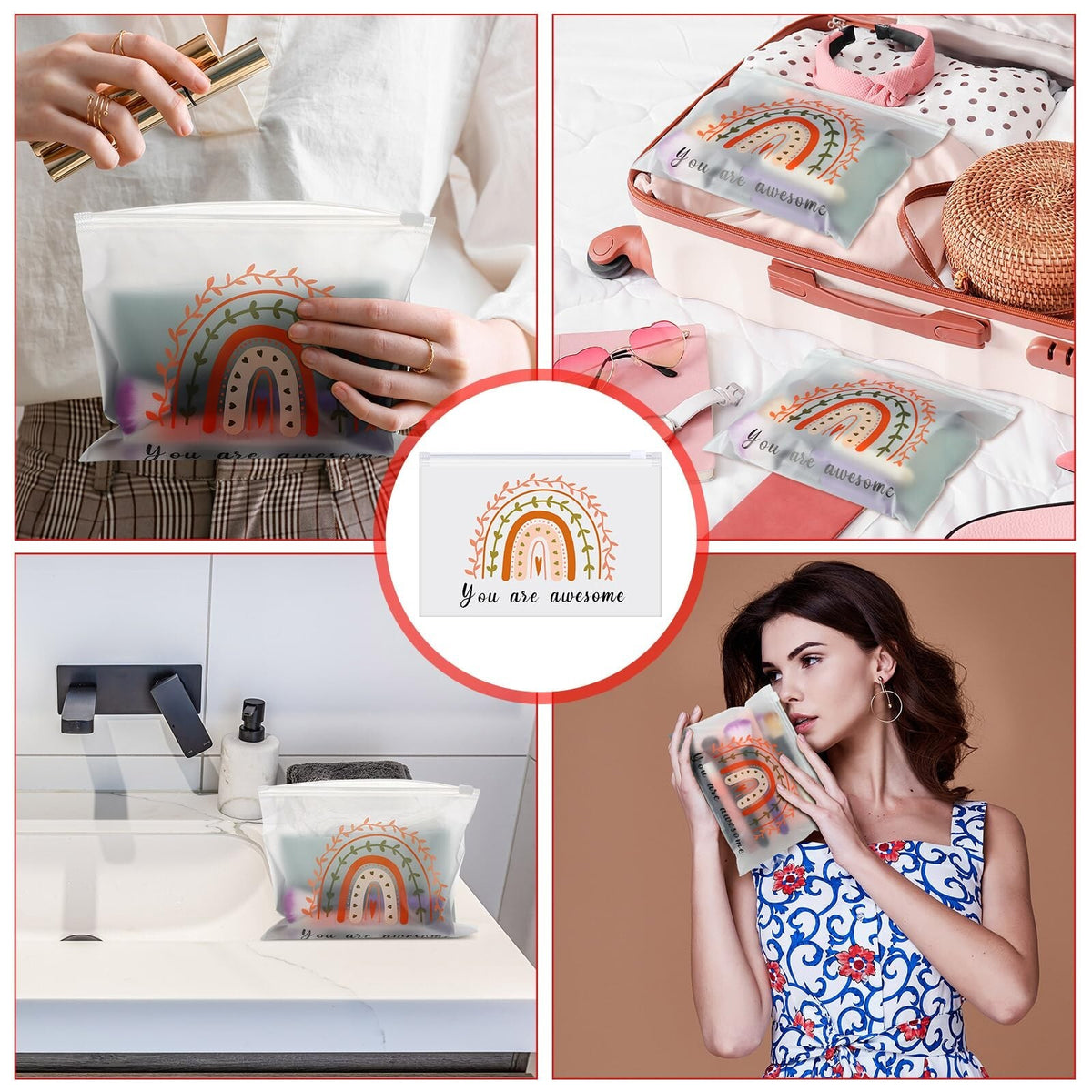 150 Pcs Inspirational Waterproof Cosmetic Bags Bulk Gift Set for Women
