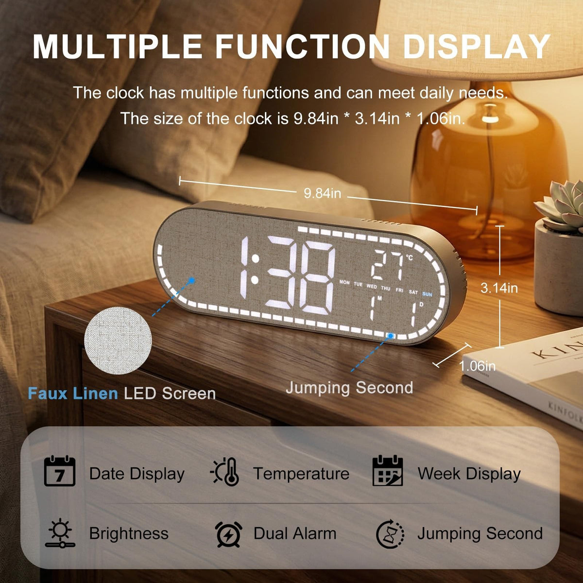 Large Display LED Digital Wall Clock with Temperature and Brightness Control