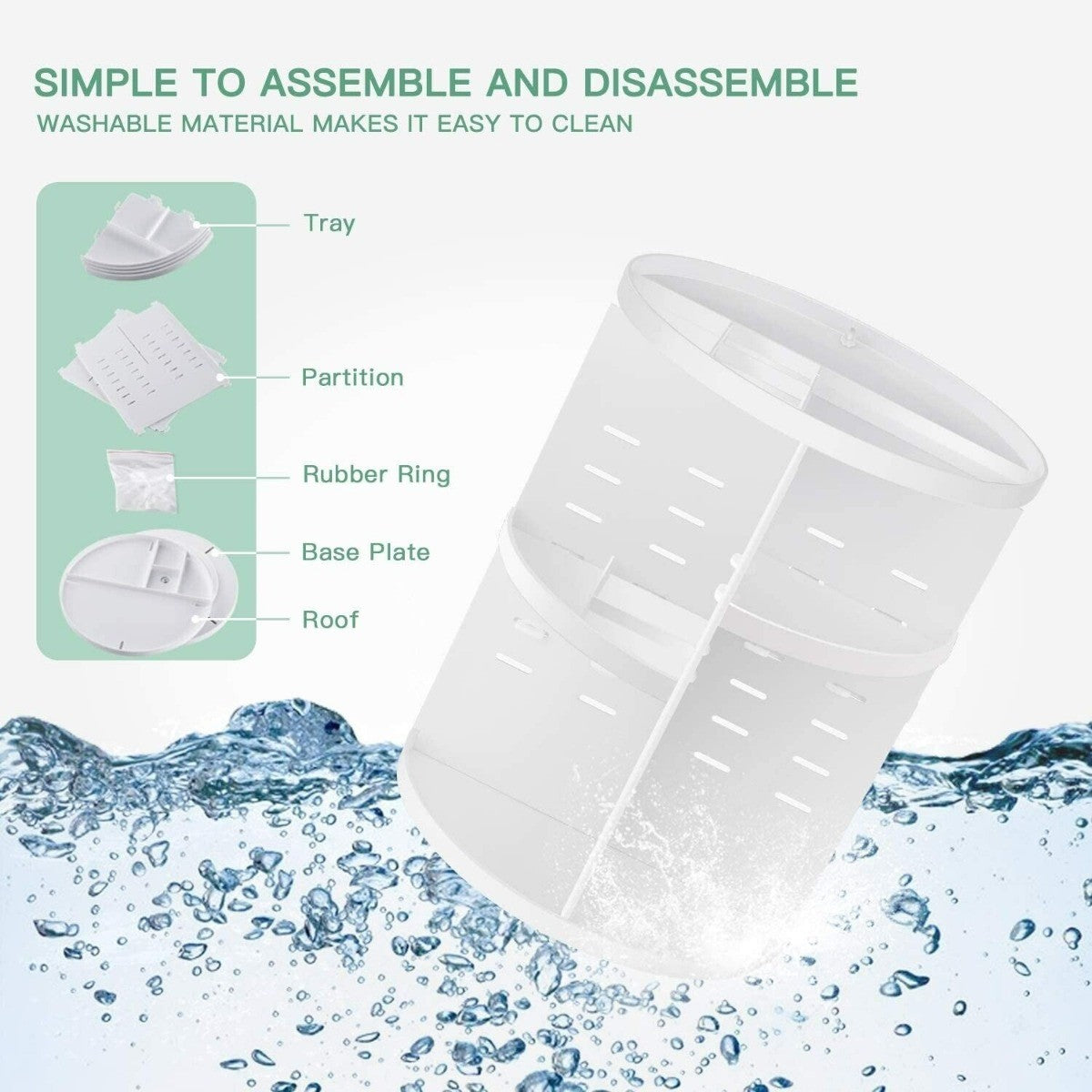 Adjustable Makeup Organizer Box - White Cosmetic Storage Solution