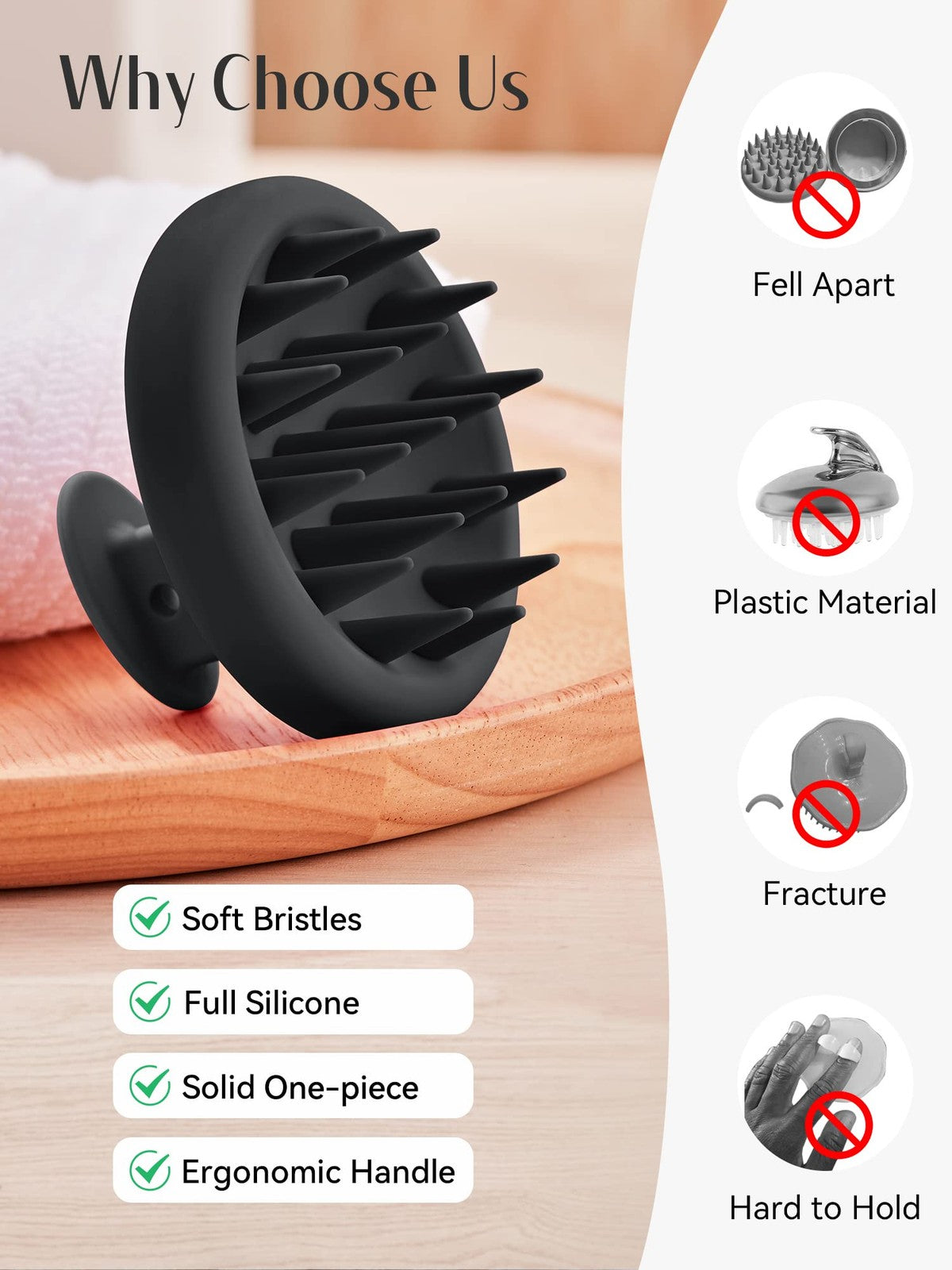 Scalp Massager for Hair Growth - Gentle Shampoo Brush with Silicone Bristles