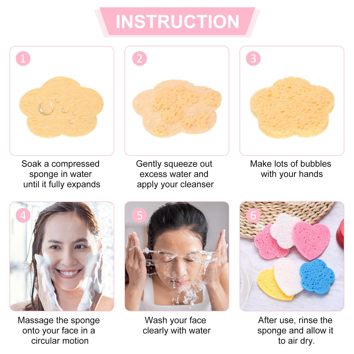 60 Black Heart-Shaped Compressed Facial Sponges for Skincare