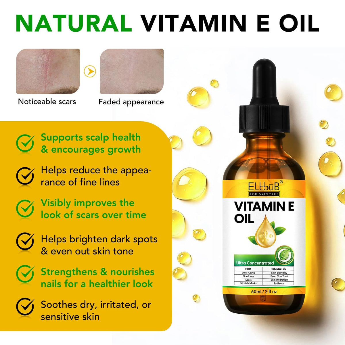 ELBBUB Premium Vitamin E Oil - Ultra Concentrated 2 Fl Oz (Pack of 1)