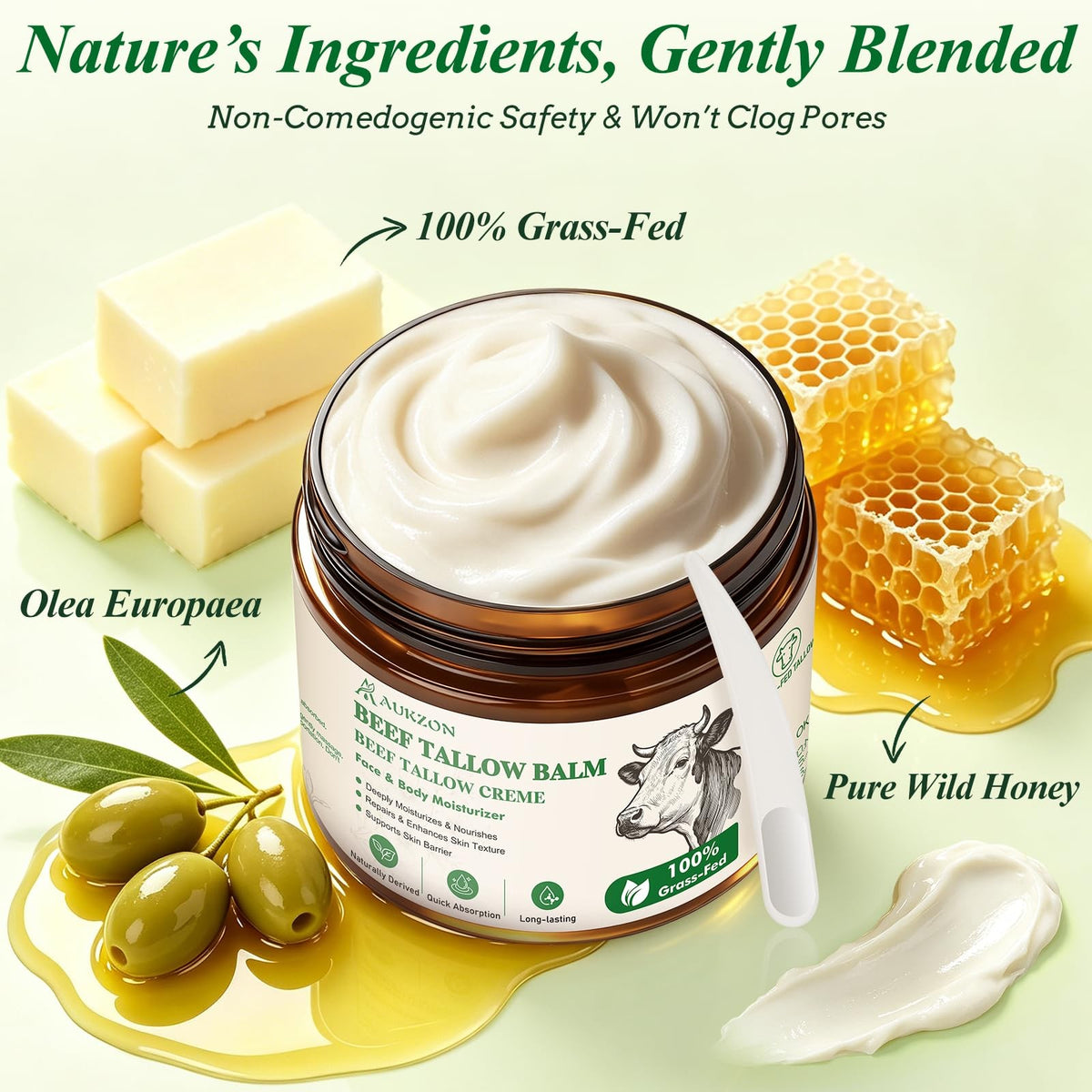 AUKZON Beef Tallow for Skin - 100% Grass-Fed 5.3 Ounce (Pack of 1)