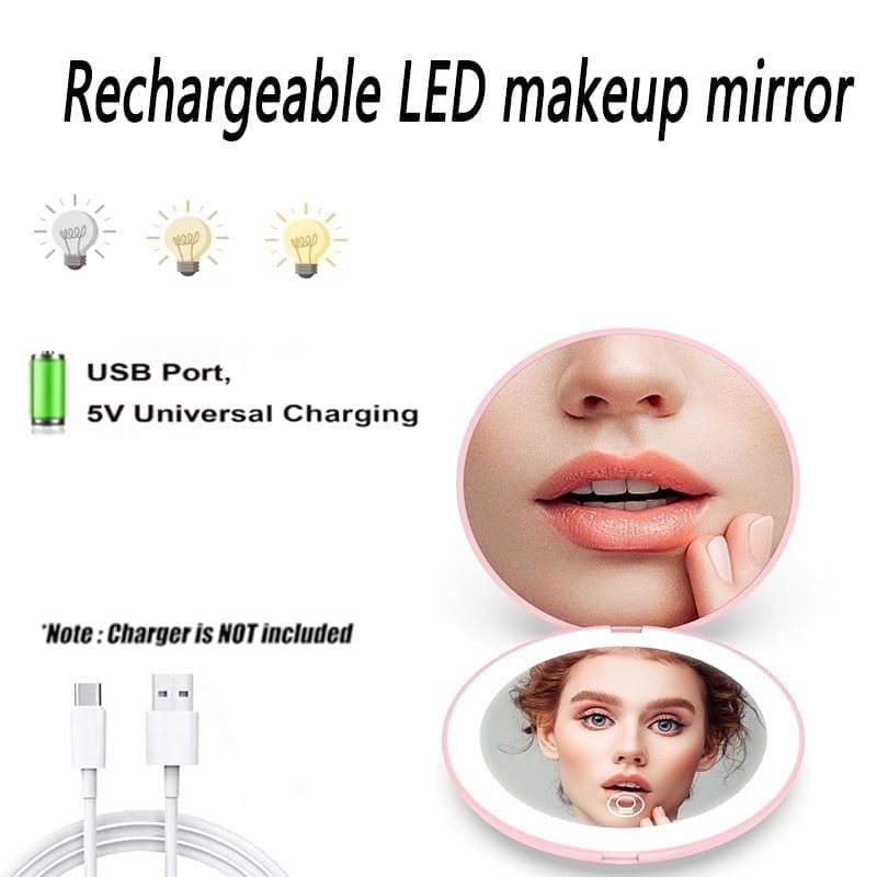 Portable Folding Makeup Mirror with LED Lights & 10X Magnification