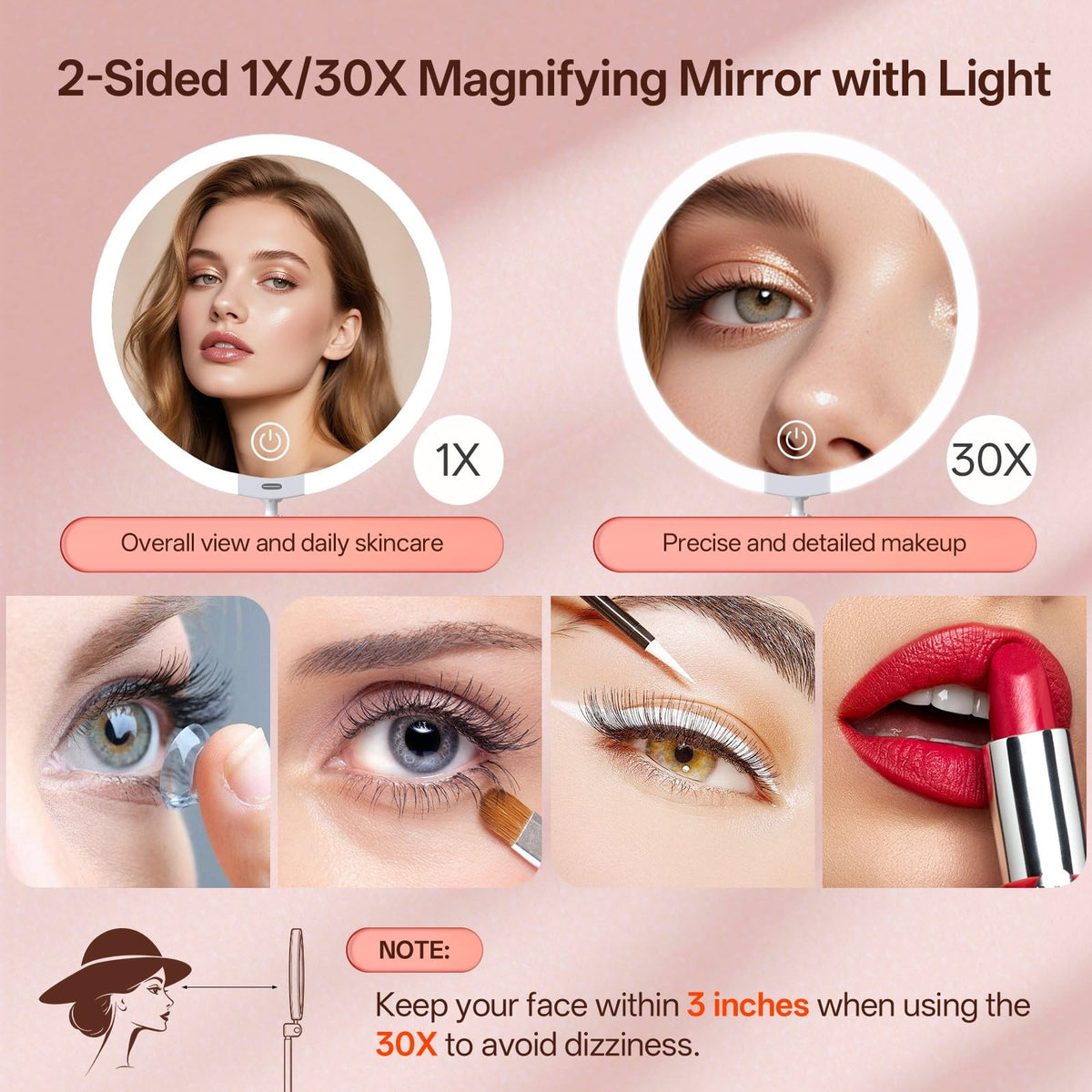 Travel Lighted Makeup Mirror with 30X Magnification and Dimmer