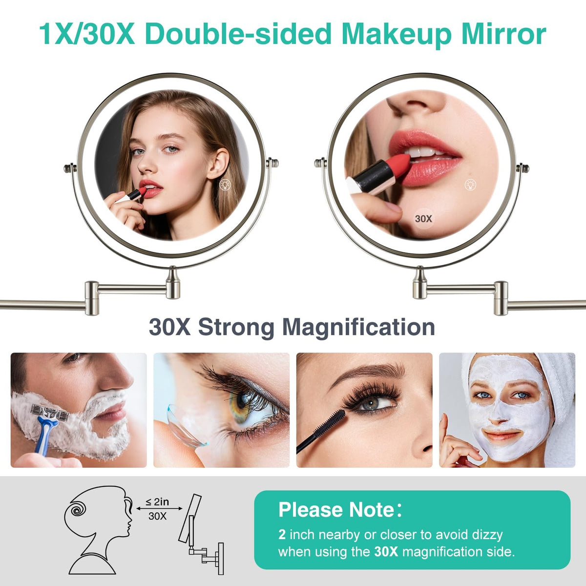 Lighted Makeup Mirror with Magnification 8.5 Inch Rechargeable 3 Light Modes