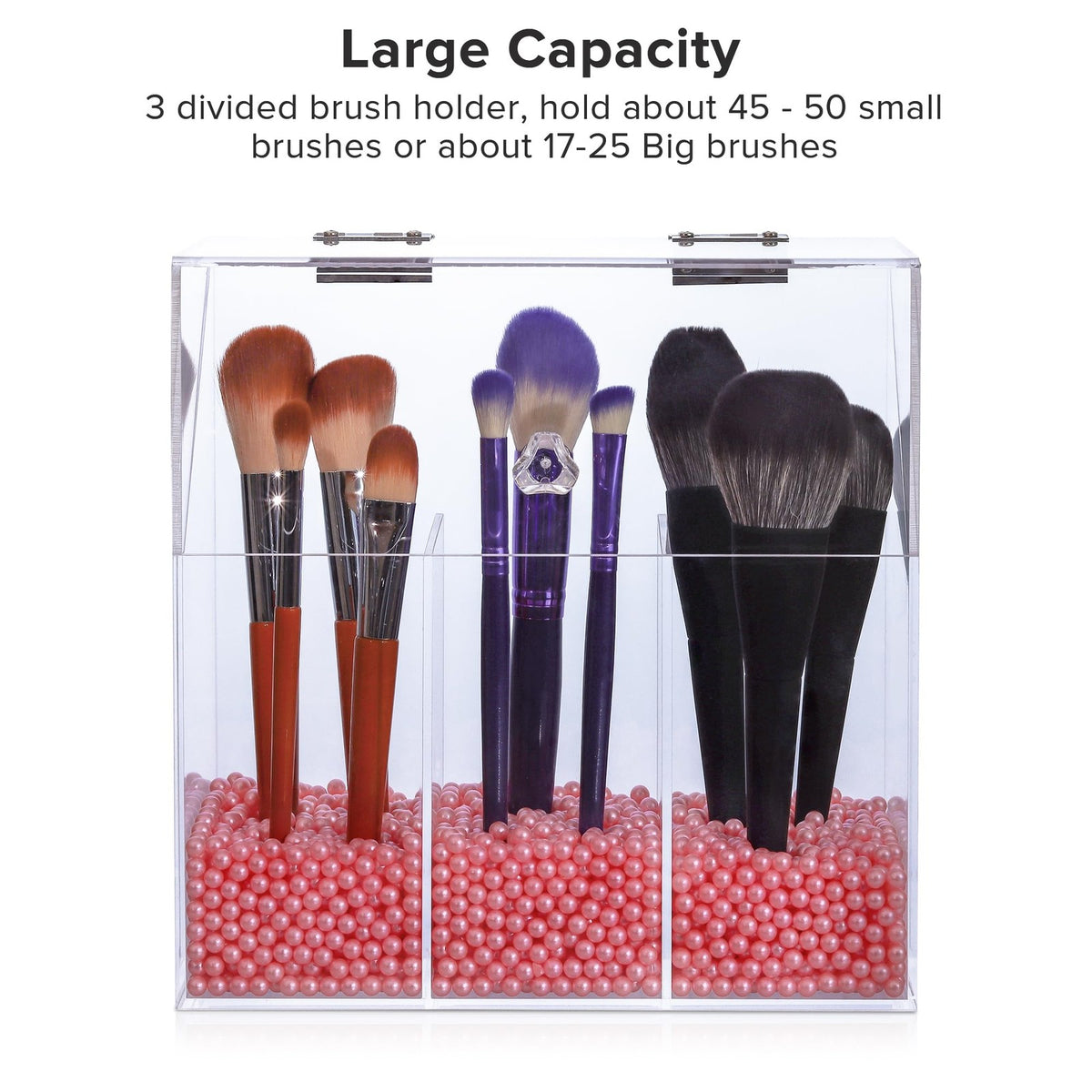 Clear Acrylic Makeup Brush Holder with Lid, Large Capacity Organizer for Vanity