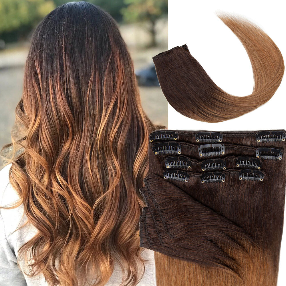 8-Piece Clip-In Human Hair Extensions Full Head - Real Remy Hair, Multiple Lengths & Colors