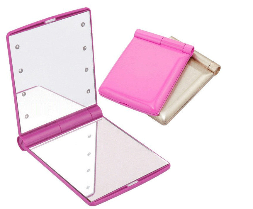 Compact Makeup Mirror with 8 LED Lights - Folding Pocket Cosmetic Mirror