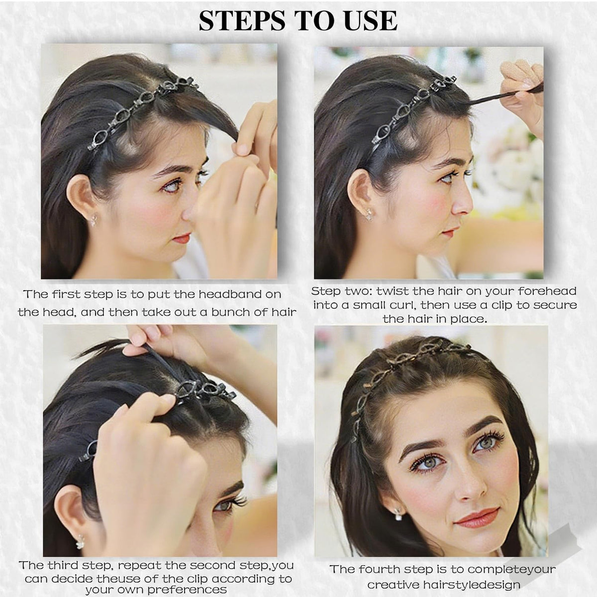 Headband with Clips,2Pcs 2 Count (Pack of 1), ['Black', 'Brown']