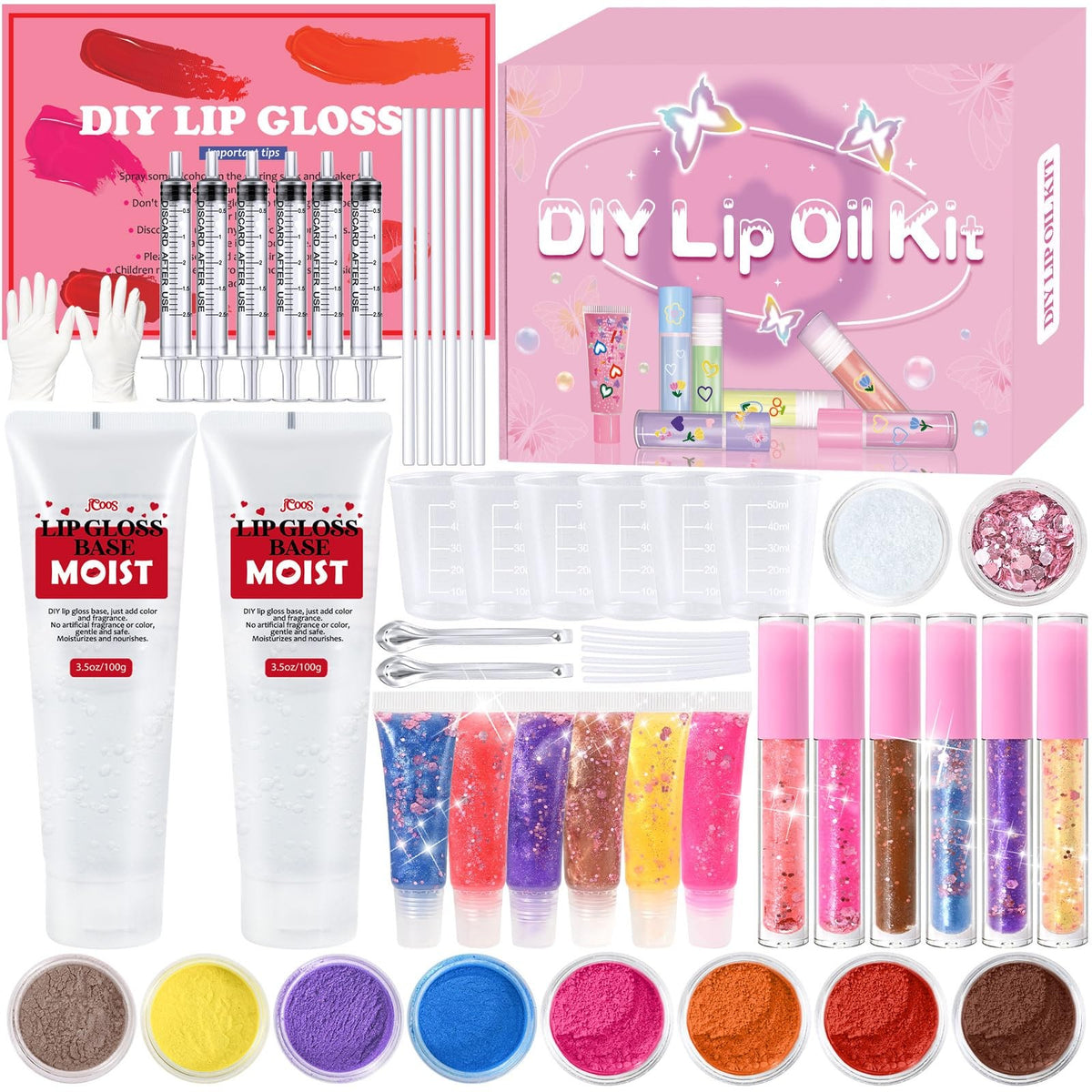 DIY Lip Gloss Making Kit with Pigments & Glitter - Customizable 1 Fl Oz