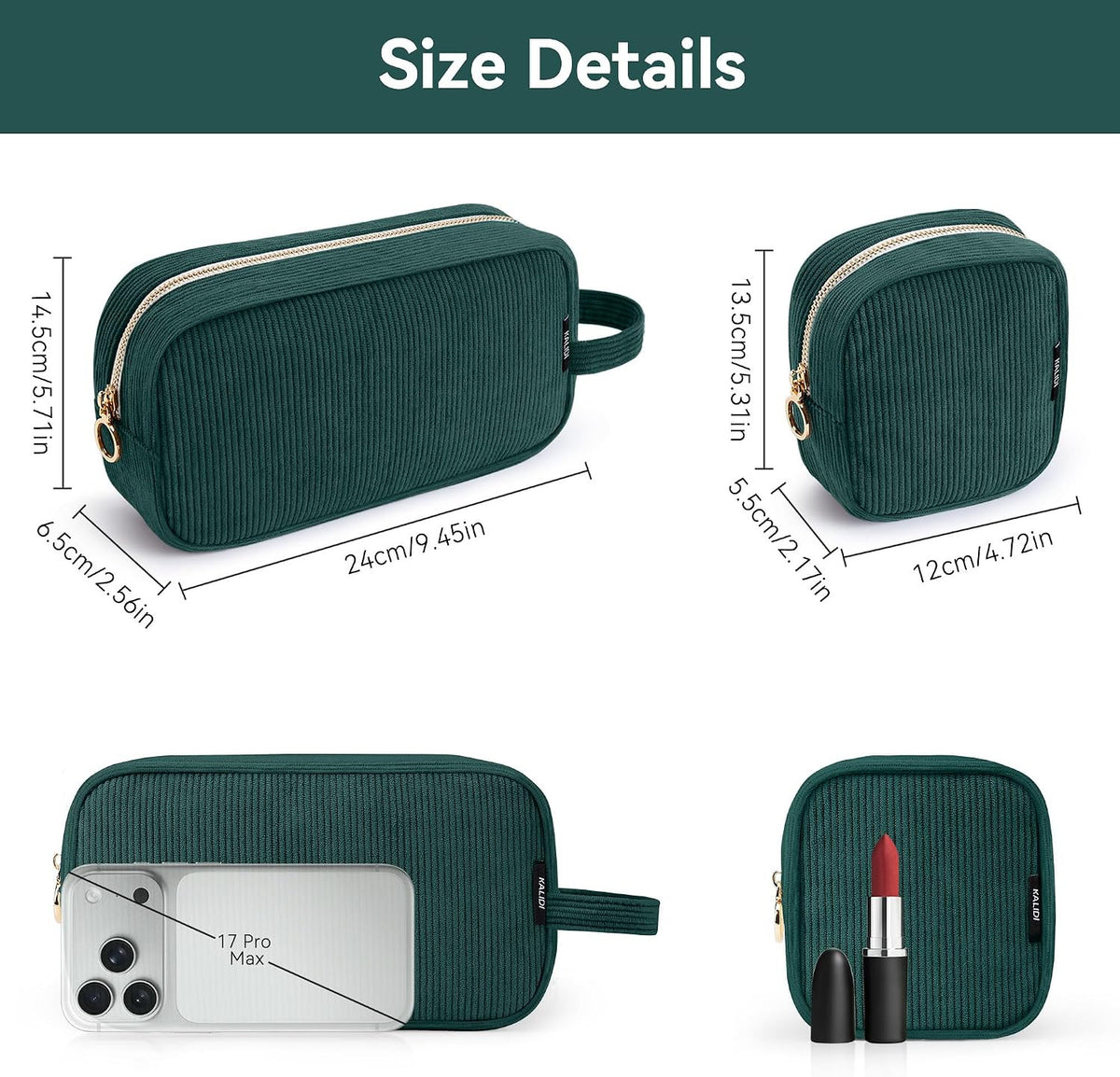 Mini Makeup Bag with Ring Zipper - Corduroy Cosmetic Pouch for Purse
