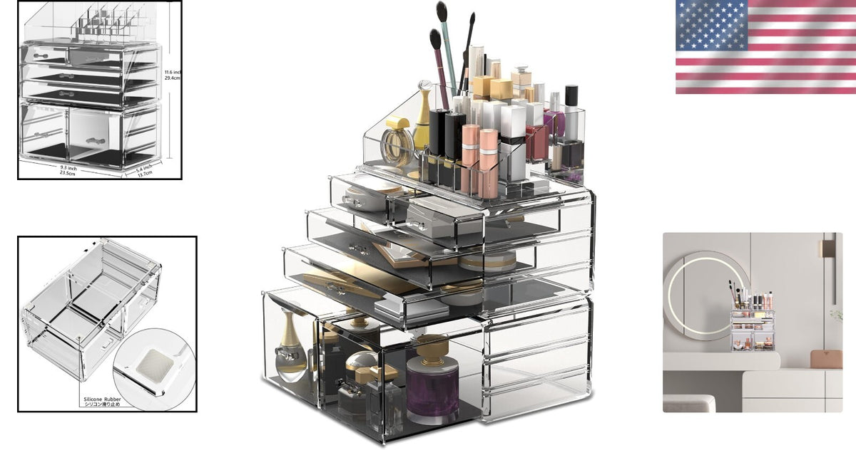 Clear Makeup Organizer with 6 Drawers & Compartments - Vanity Storage Solution
