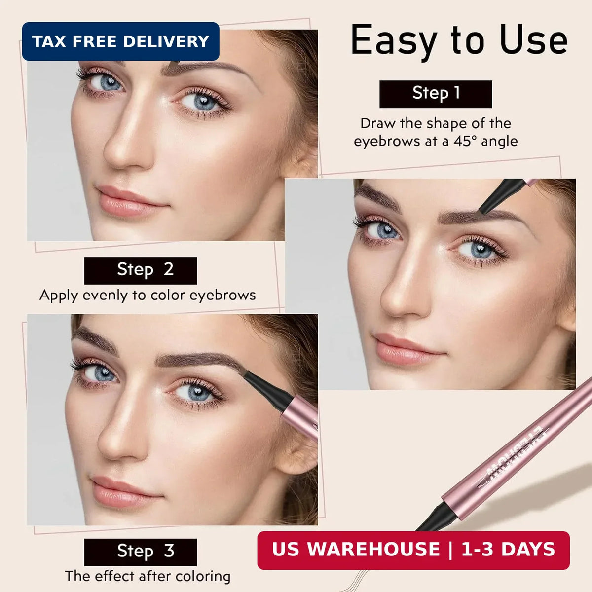 Microblading Eyebrow Pen - 4-Point Tip Waterproof Long-Lasting Pencil (2 Pack)