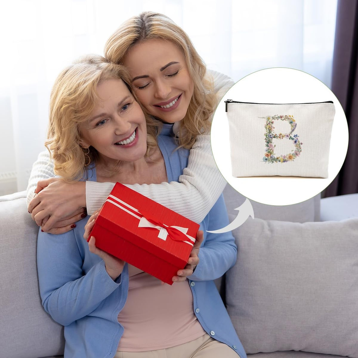 Personalized Flower Initial Makeup Bag - Monogram Cosmetic Pouch for Women & Girls