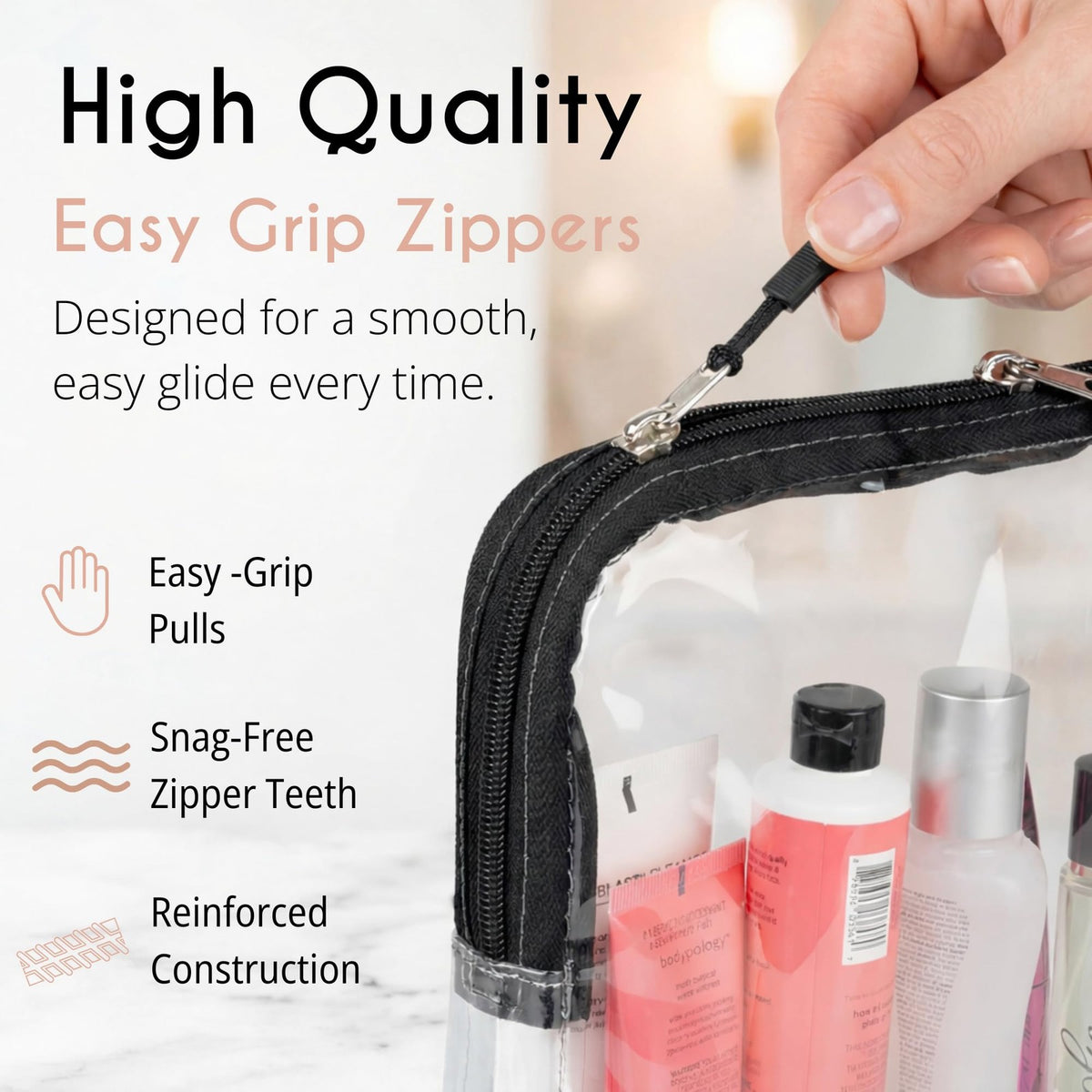 TSA Approved Clear Toiletry Bag Quart Size 4-Pack for Travel & Organization