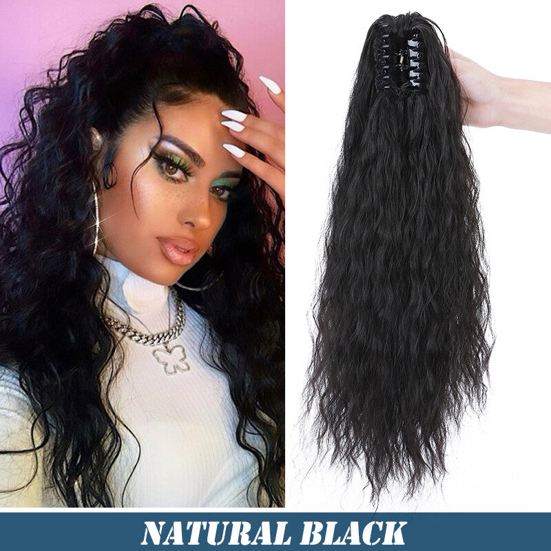 30-Inch Fluffy Ponytail Hair Extension with Claw Clip - Straight & Wave Styles