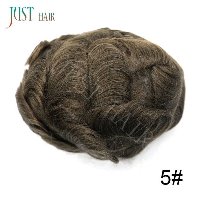 French Lace Front Human Hair Toupee Replacement System with Poly Skin Base