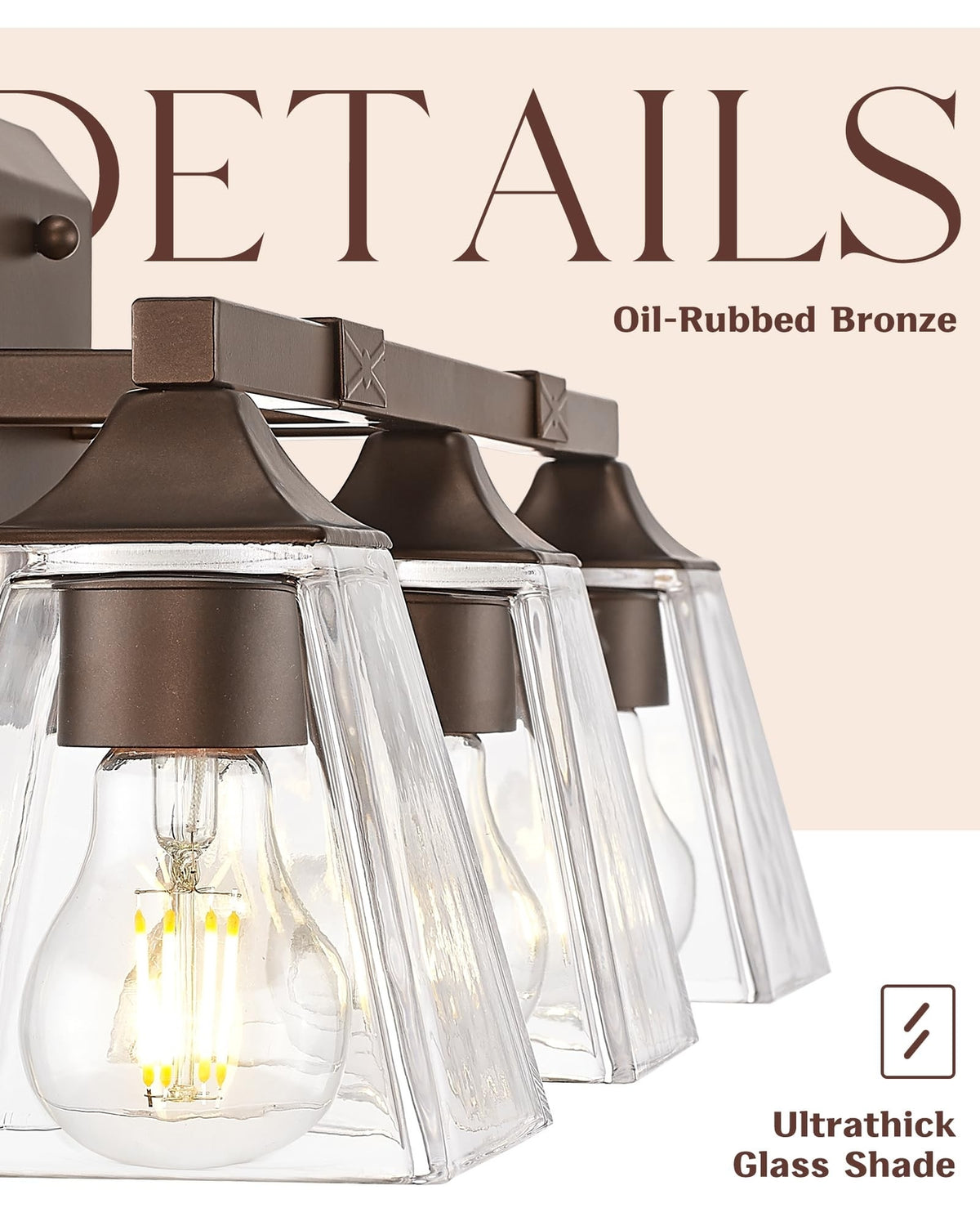 Farmhouse Bathroom Light Fixtures - 3-Light Vanity Wall Sconce with Glass Shades