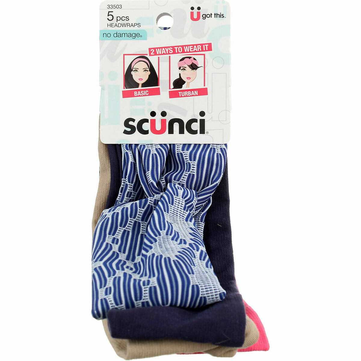 Scunci Mixed Texture Basic & Turban No Damage Headwrap, Assorted