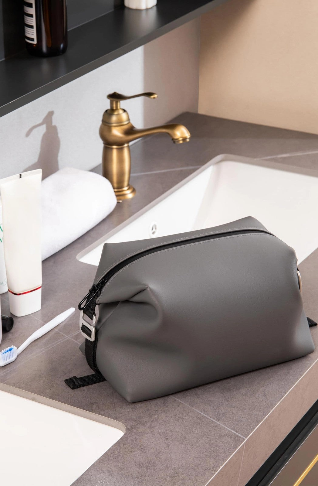 Large Waterproof Silicone Toiletry Bag 6L Travel Organizer Grey 6x11 Inches