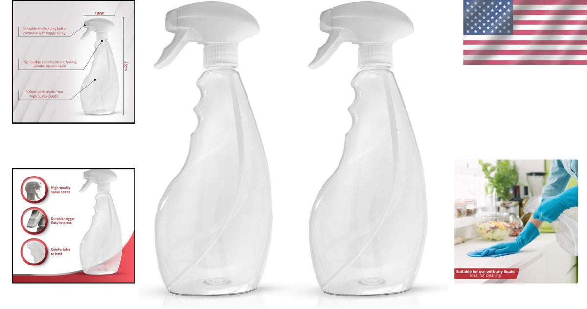 Leak-Proof 17oz Clear Spray Bottle Set for Cleaning Solutions & Plants
