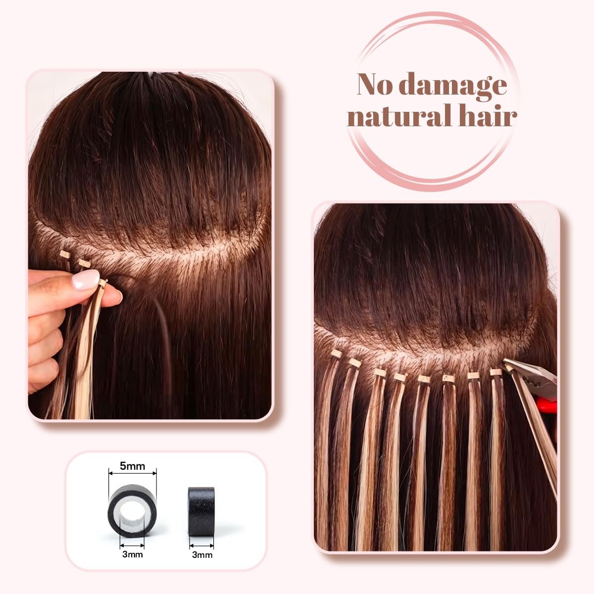 Hair Extension Tools Kit, 300 Silicone Beads, Basic 3 color