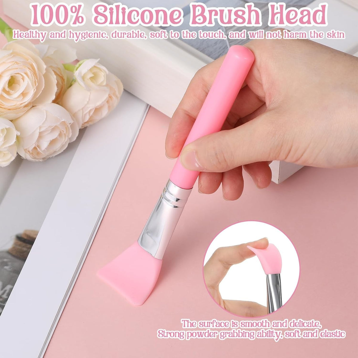 7-Piece Silicone Makeup & Craft Applicator Brush Set - Pink