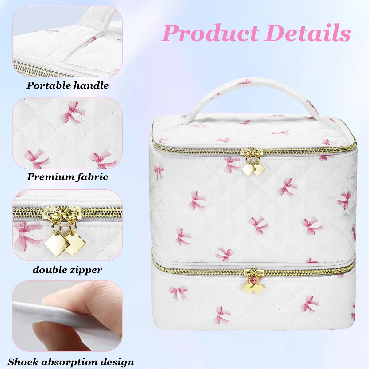 PU Leather Nail Polish Organizer with Lamp Storage Travel Case