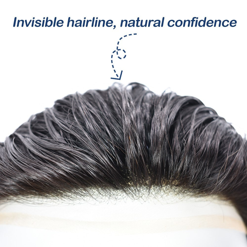 Men's Hairpiece Human Hair System with Fine Mono Lace Front