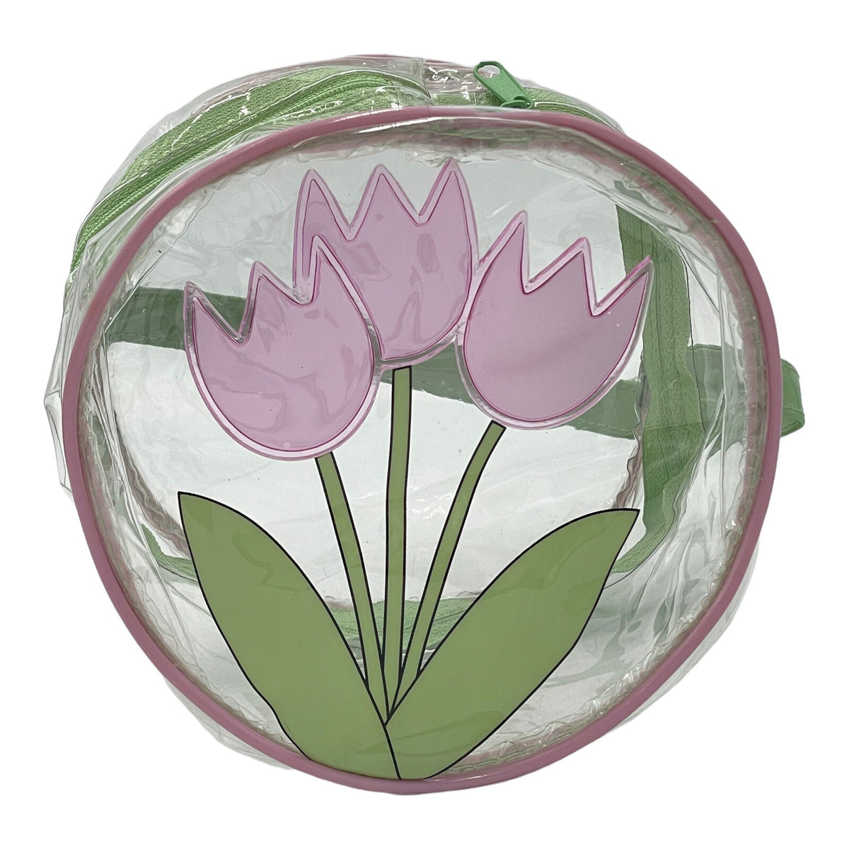 Vintage Floral Clear Cosmetic Gift Bag with Tulip Design - 6 Inch