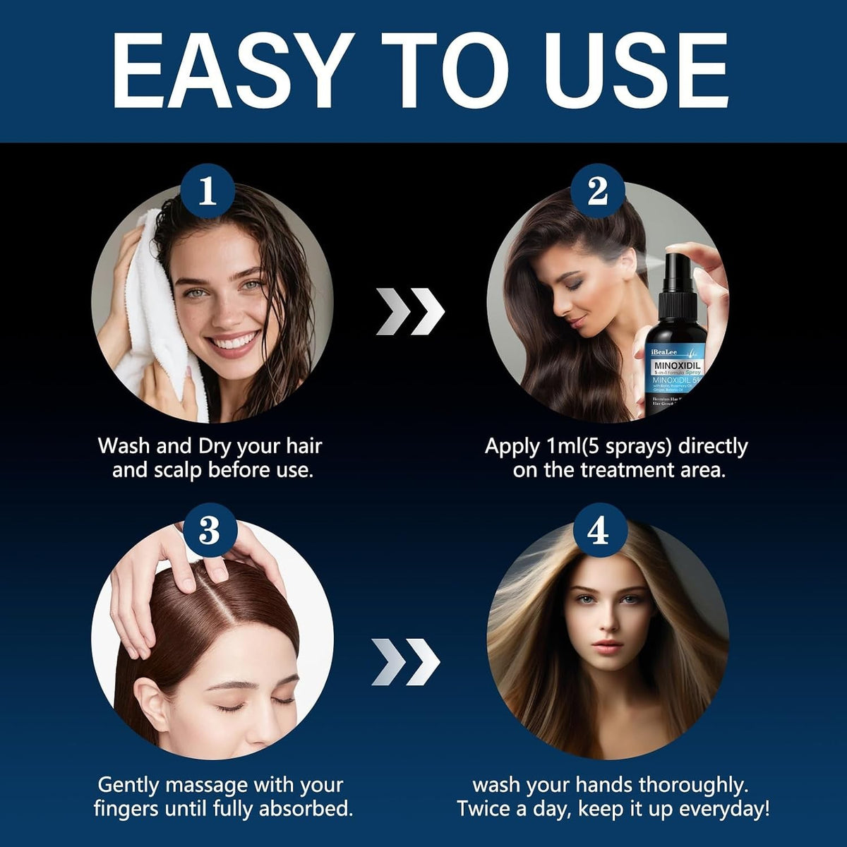 5% Minoxidil Hair Regrowth Spray for Men & Women - 3 Pack