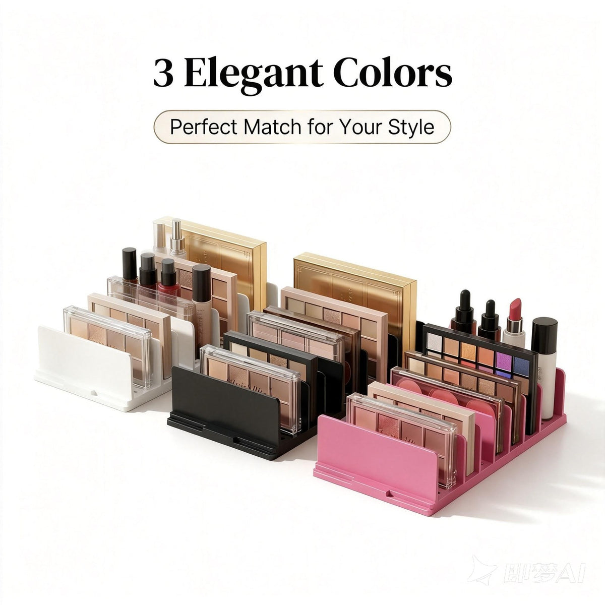 Adjustable Makeup Organizer with Movable Dividers - Acrylic White
