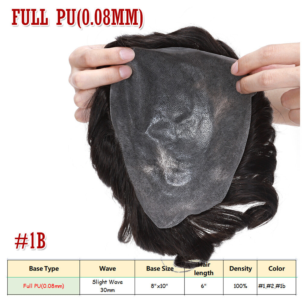 Men's Hair Replacement System Toupee Human Hair Skin V Loop - Natural-Looking Hairpiece