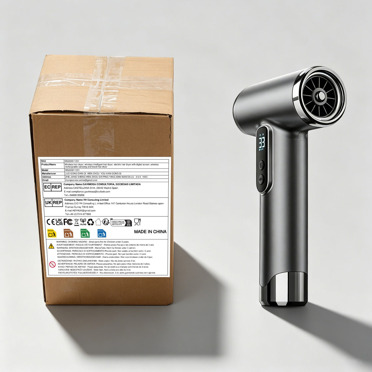 Wireless Portable Hair Dryer with 3-Speed & Temperature Settings for Travel