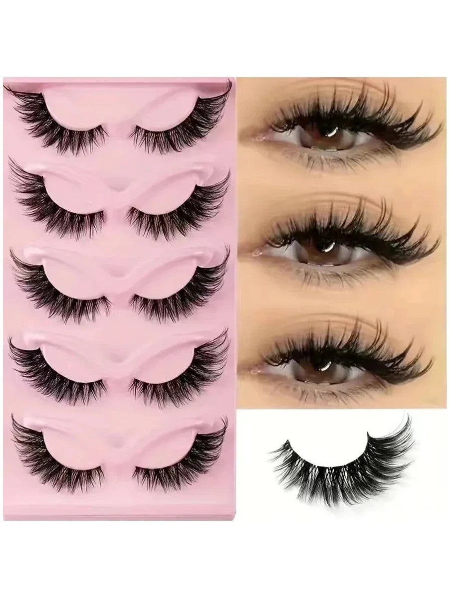 False Eyelashes Natural Wispy Faux Mink 5 Pairs for Elegant Eye Makeup
