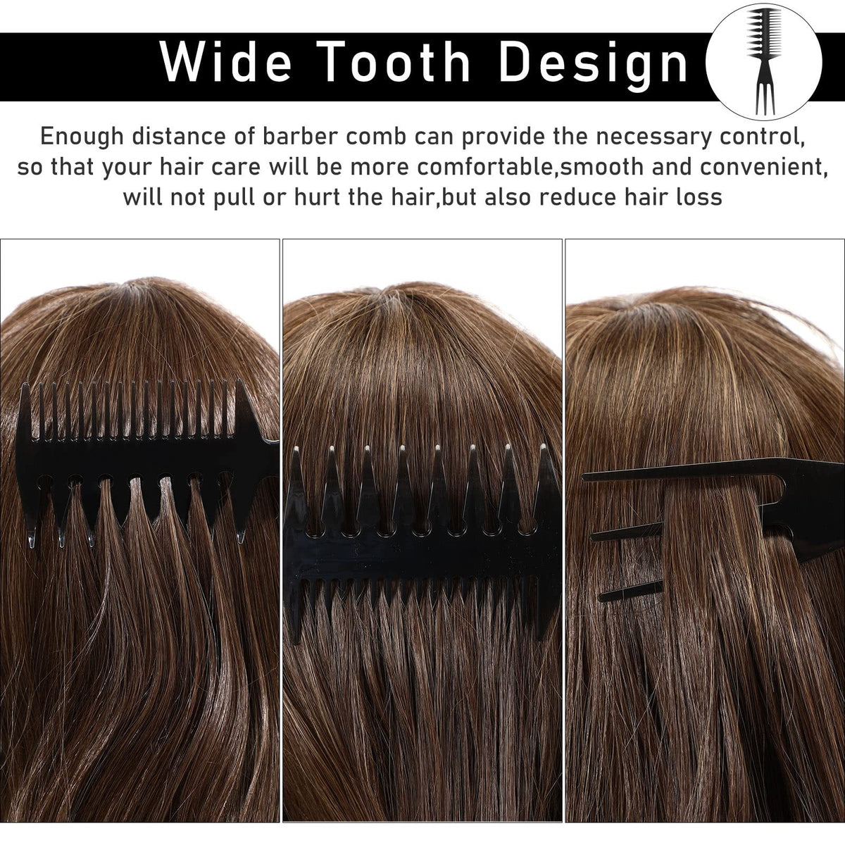 Hair Styling Comb Set - Wide Tooth Textured Combs for Curly & Thick Hair