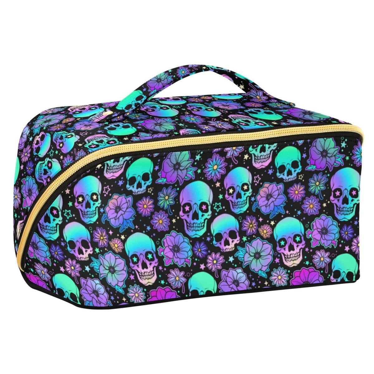 Large Capacity Travel Makeup Organizer Bag with Skulls Pattern