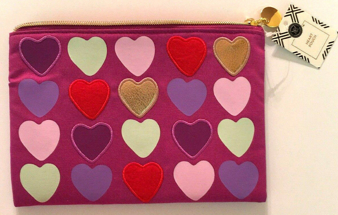 Multi Color Heart Makeup Bag Cosmetic Travel Pouch with Gold Hardware
