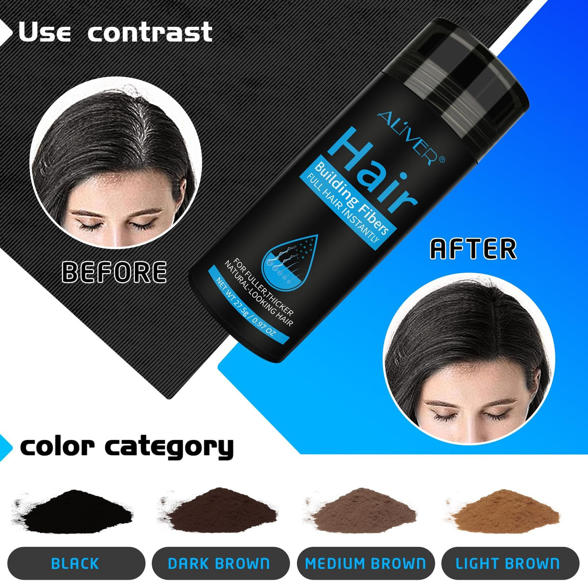 Hair Fibers for Thinning Hair - Black, 0.97 oz