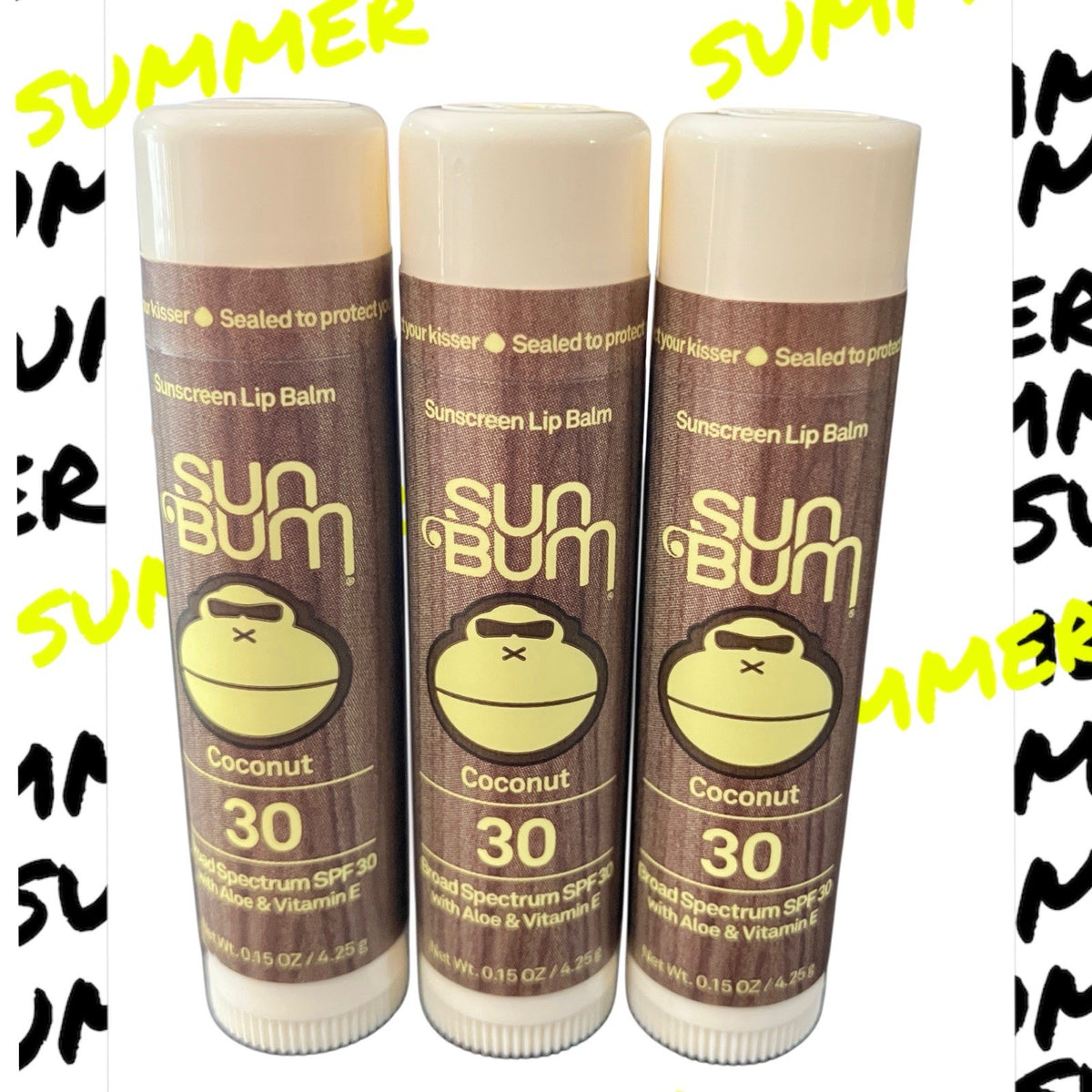 Sun Bum SPF 30 Lip Balm Coconut Pack of 3 - Moisturizing Sunscreen Lip Treatment
