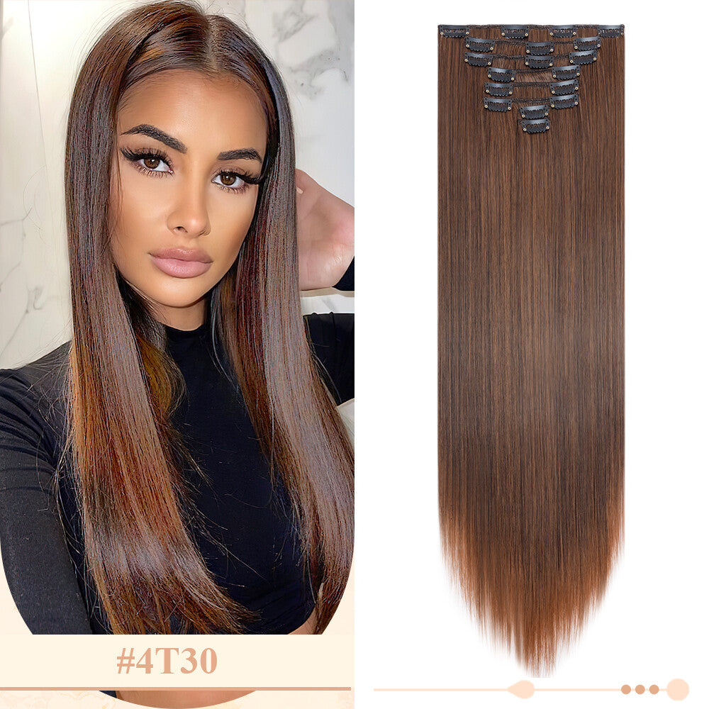 Clip-In Hair Extensions Full Head Ombre Highlight Synthetic Thick Hair 8-24 Inches