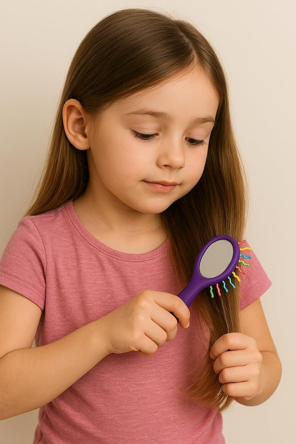 3 Pack Detangling Hair Brushes with Mirror - Travel Compact Rainbow Bristles