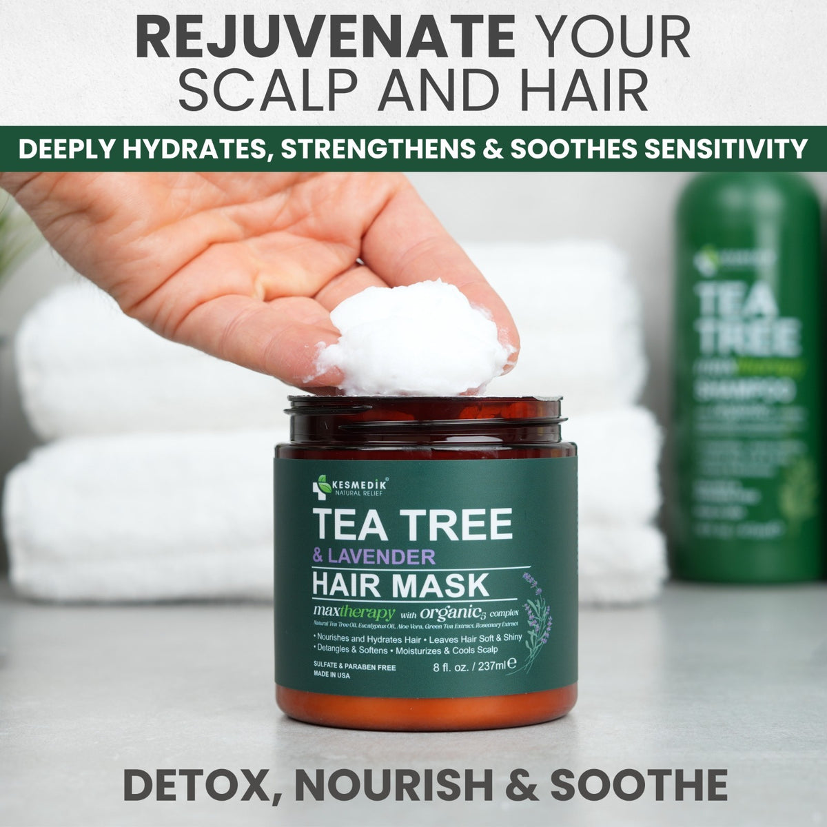 Tea Tree Oil Hair Mask for Dry Damaged Hair & Scalp Repair - Biotin & Argan Oil