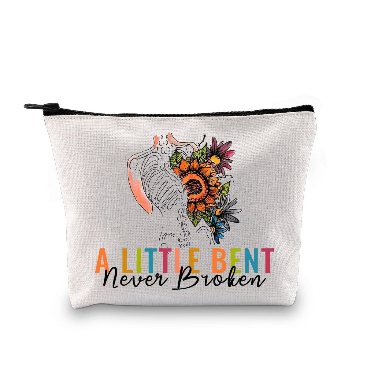 Scoliosis Awareness Makeup Bag - Never Broken Never Bent Gift for Warriors